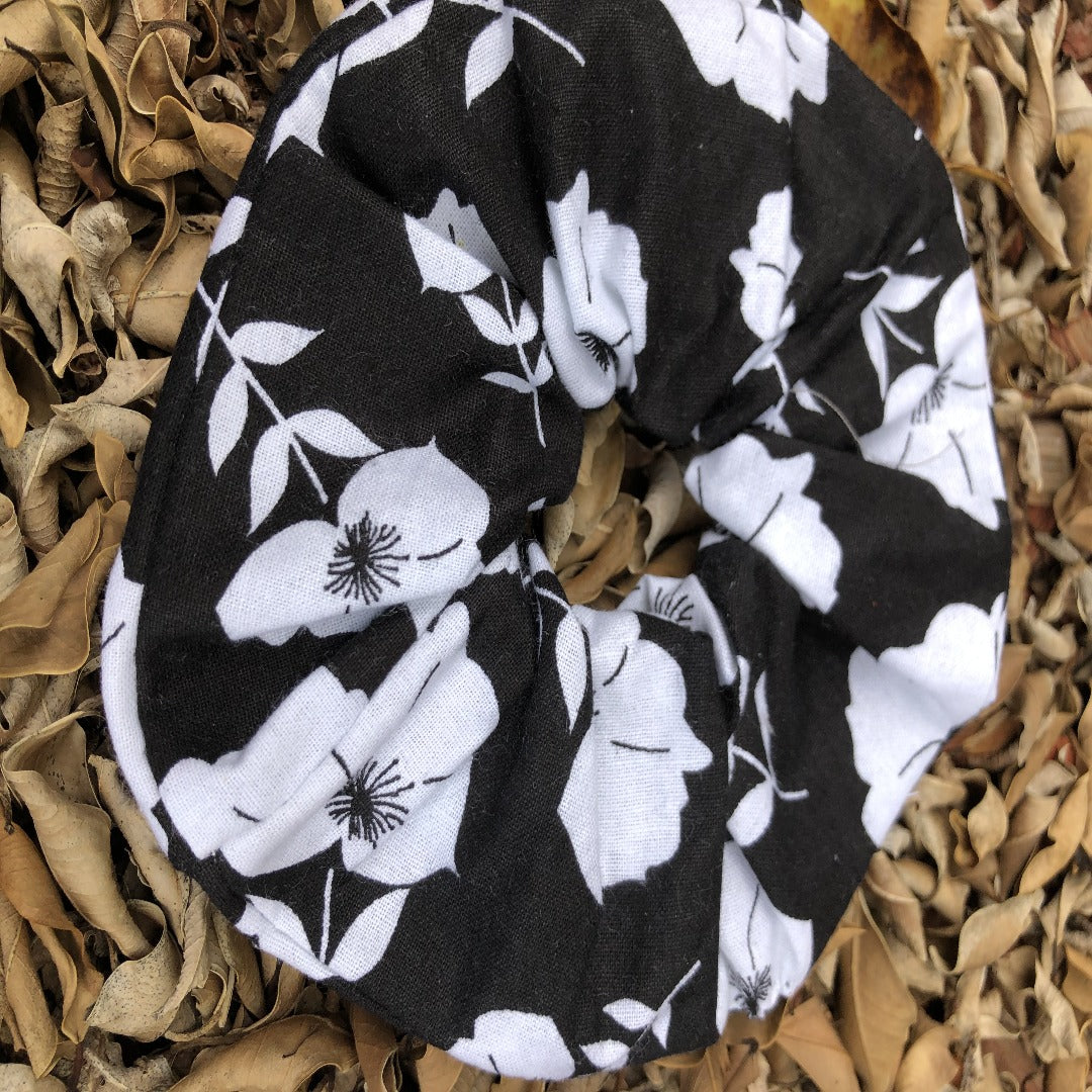 Scrunchies - Black with White flowers