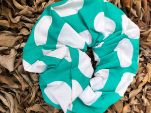 Scrunchies - Green with with large white circles