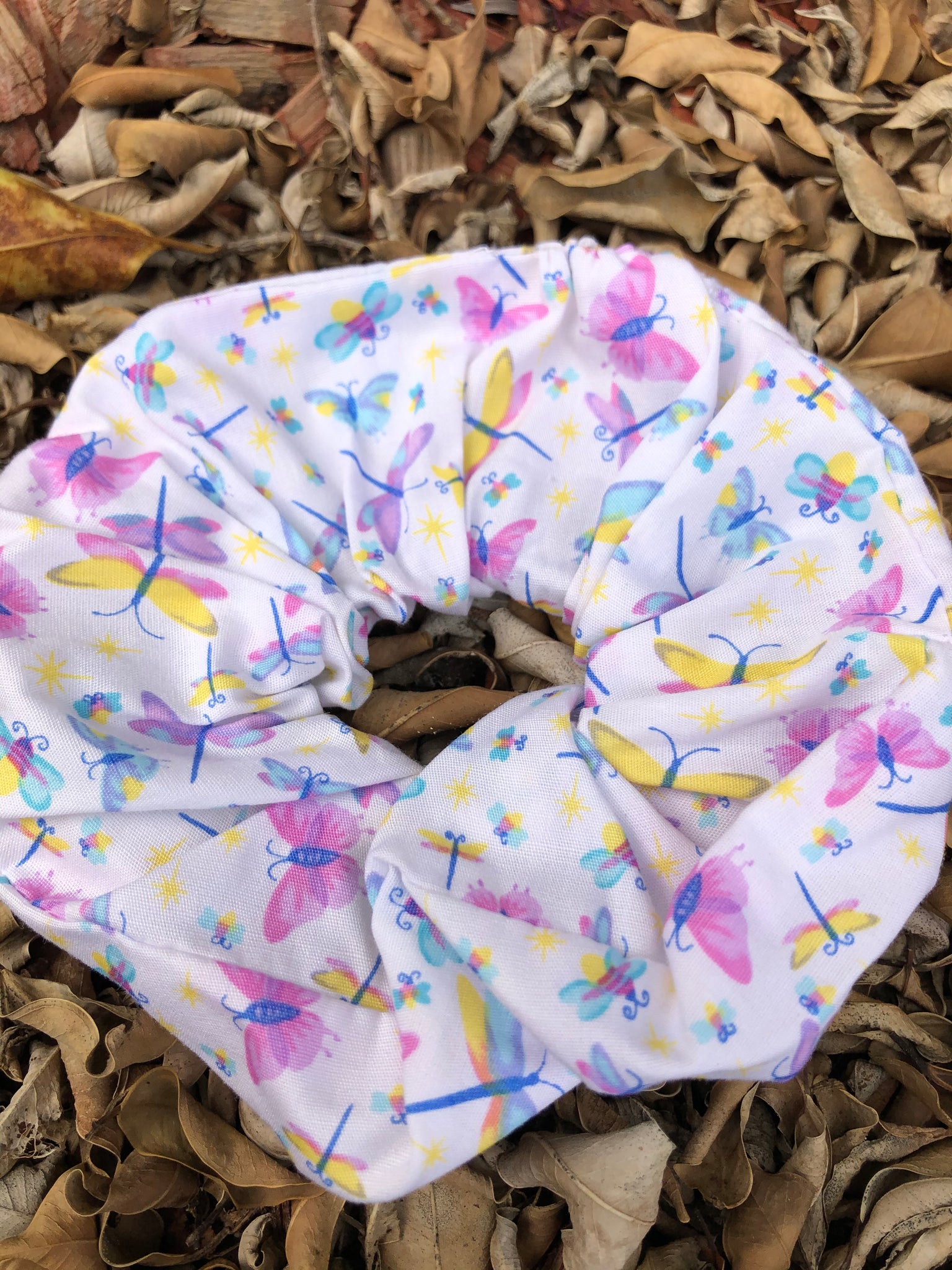 Scrunchies - White with coloured butterflies