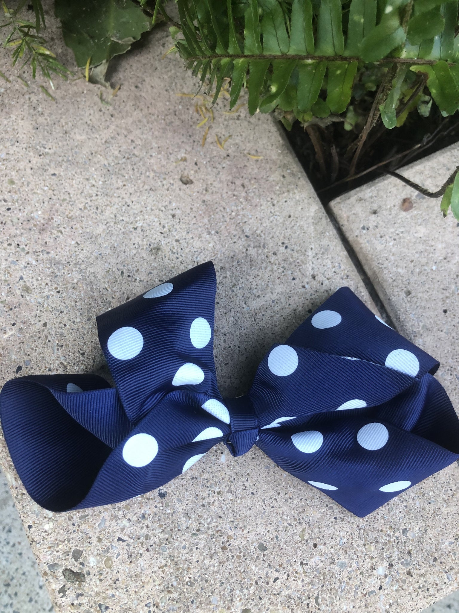 Large Bow - Navy White Spots