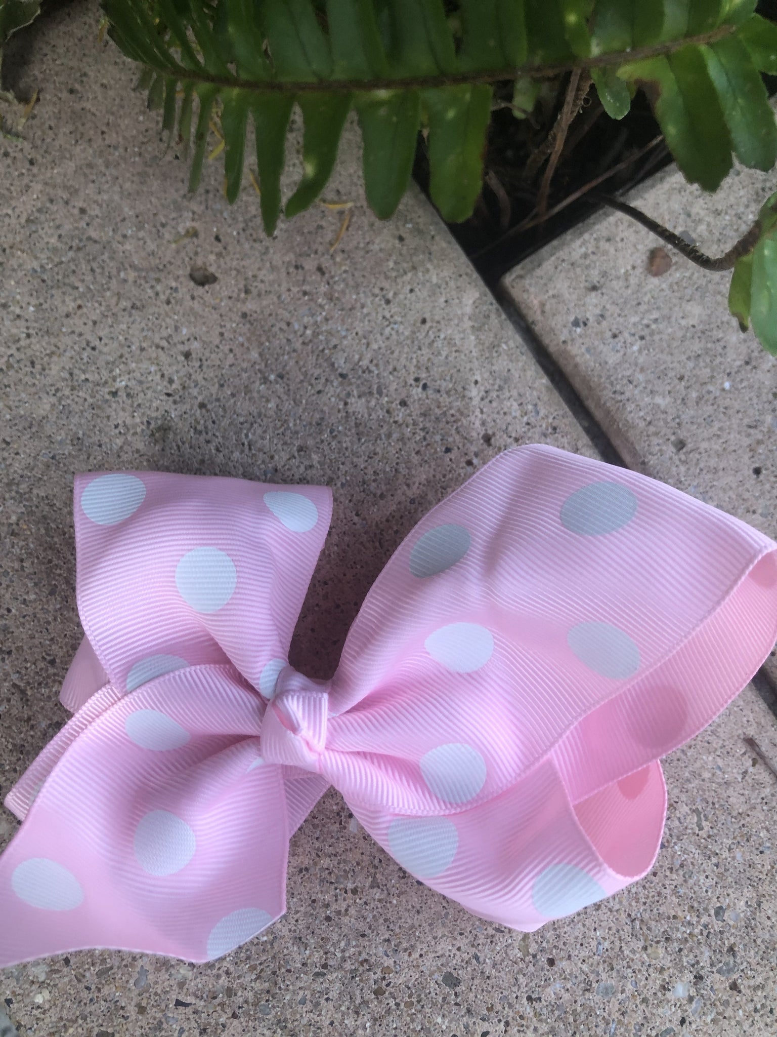 Large Bow - Baby Pink White Spots