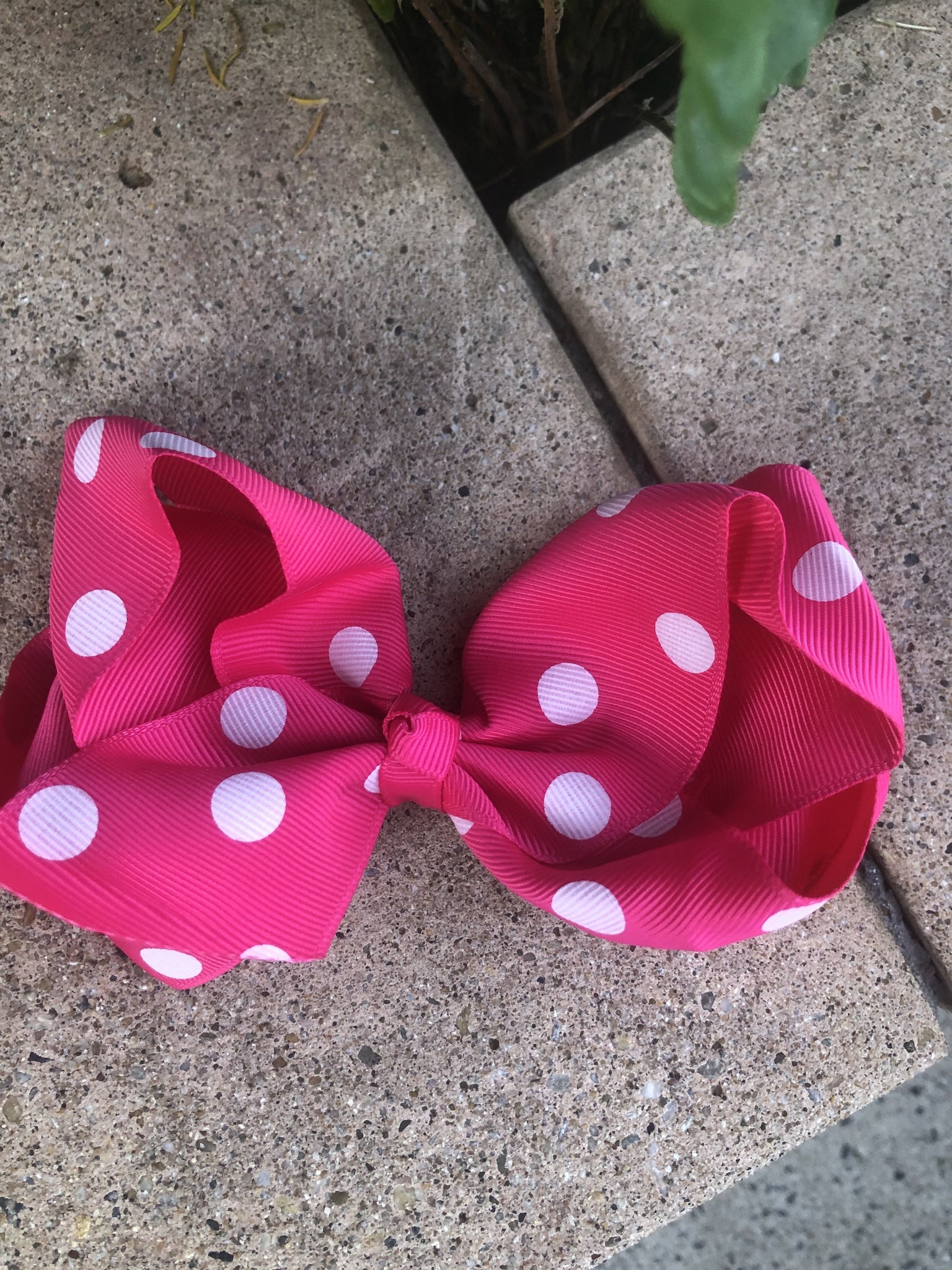 Large Bow - Bright Pink White Spots