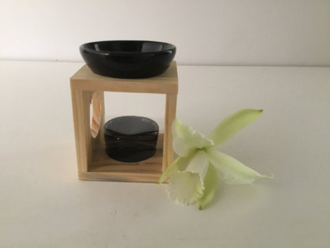 Black Ceramic and Timber Oil Burner