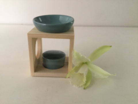 Green Ceramic and Timber Oil Burner