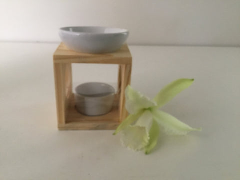 White Ceramic and Timber Oil Burner